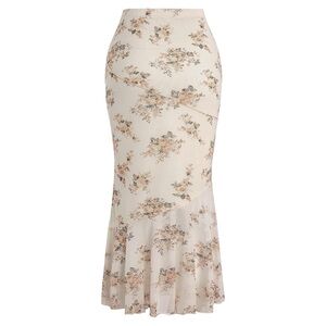 Floral Patterned Skirt in Cream and Tan